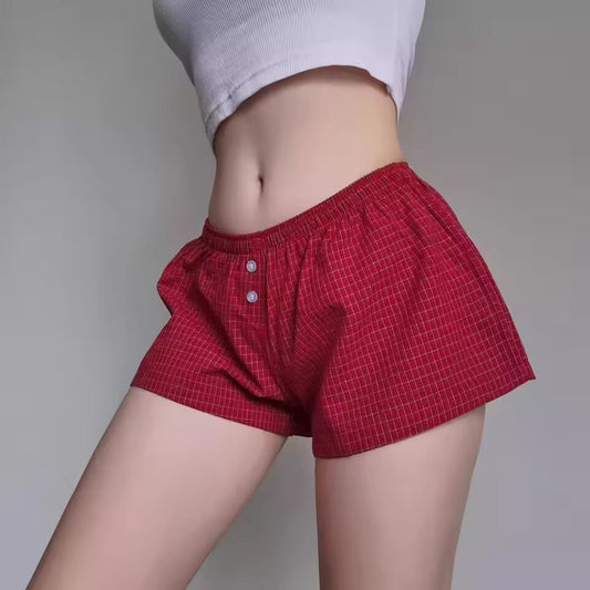 Striped Lace-up Cotton Shorts Woman Summer Elastic Waist Straigt Short Pant Casual Vintage Sweet Cute Home Pants Home shorts